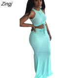 Women Sets Ruched Drawstring Sleeveless Tank Crop Top and High Waist Mermaid Maxi Skirt Set for Women Elegant Two Piece