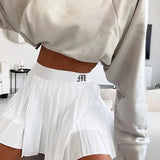 Zingj White Pleated Skirt Short Female Elastic Waist Mini Skirt Sexy Micro Summer Embroidery Mini Tennis Skirt New