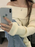 Solid Off Shoulder Knit Sweater- Outfit
