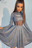 Elegant Bling Corset Patchwork Pleated Party Dress Female Transparent Fashion Glitter Sexy Dress Mini Clubwear
