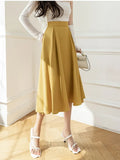 Women's Skirt Mid-length Skirts 2023 Summer High-waisted Skirts Black Long Skirt with Side Pocket Pleated Woman