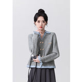 Two POLO-Necked Sweater Women's Spring And Autumn 2025 Spring And Autumn New College Style Splicing Knitted Cardigan Women's