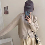 Zingj Waxy Gray Round Neck Sweater Knit Cardigan Coat Women's New Autumn And Winter With A Short Zipper Small Jacket-Outfit