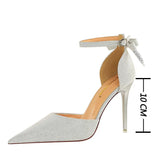 Shoes Sequin Cloth Women Sandals High Heels Bow Sandals 2022 New Summer Sandals Women Pointed Toe Ladies Heeled