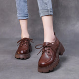 British Style Small Leather Shoes Women Thick Heel Low-Skinny Pine Shoes Spring And Autumn Lace With Lefu Single Shoes Pine Cake Thick