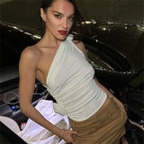 Zingj 2023 New Sexy Hot Girl Inclined Shoulder Pleated Draw Rope Closed Waist Slim
