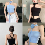 Hottie Style High-End Three-Dimensional Flower Around The Neck Elastic Strong Thin Bra Vest Woman Without Shoulder Strap Wrapped Thighs