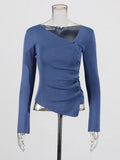 Long-Sleeved Women's Clothing In Autumn 2025 New Irregular Design Folding Button Repair Knitted Top