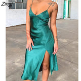 Female Sleeveless Backless Dress Summer Solid Color Spaghetti Strap Low-Cut Long Dress for Women,