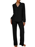 Long Sleeve Button Down Ribbed Knit Pajamas Set- Outfit