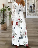 Women's 2025 Summer Women's New Dress Fashion Printed Lace Long Sleeve