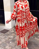 Large-Size Women's New Temperament Printed Shirt Dress Bohemian