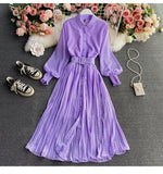 Shirt Collar Wave Dot Dress Spring And Autumn New Gentle Wind Temperament To Close The Waist Of The Big Folded Fork