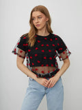 New Love Mesh Splicing Color T-Shirt Women's Fake Two Y2k Cotton Short