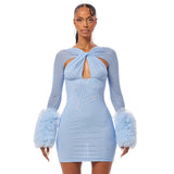 Women's Dress 2025 New Fashion Mesh Cross Hollow Plush Sleeves Body-Bred-Bum Dress Dress