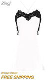 Women Sexy Lace Trim Slip Dress Satin Low Cut Spaghetti Strap Sleeveless Open Back Cami Mini Dress Party