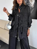 Women's Clothing Pure Color Fashion Long-Sleeved Jacket Three-Dimensional Pocket Fashion Loose
