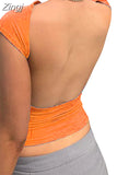 2023 Women O-neck T-Shirts Solid Summer Short Sleeve Slim Fit Cut Out Backless Tees Shirts Tops Streetwear for