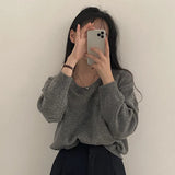 Dark Academia Solid Color Round Neck SweaterOutfit