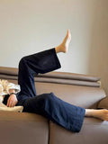 Class Recommendation!High-End Rain-Dew Linen Ready-On-Wear~ Tibetan Blue Casual Trousers Women's Soft Skin Straight