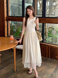 Xixi 13 Line 2025 Summer New Elegant Temperament Pure Color High Waist Lace Dress Dress Women