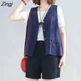 Women Vests Summer Simple Solid Fashion All-match Casual Sleeveless Baggy Single Breasted Pockets Cozy Waistcoat Female