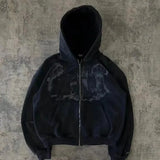Harajuku Y2K Spring And Autumn Hooded Sports Cardigan Zip Graffiti Print Long-Sleeved Hoodie Coat