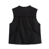 Spring New Bow Trim With Sleeveless Embroidered Top
