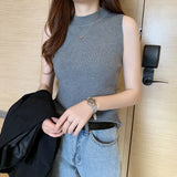 Vest Women's Half-High Collar Bottoming Shirt Summer Tight Sleeveless Knitting Top With A Small Sling Belt