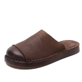 Time 99] Head-Level Cow Skin Retro Wearing Baotou Half Slippers Women's Summer Comfortable Leisure Boun