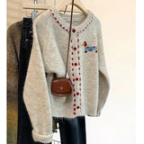 Soft Glutinous Thicken Round Collar Sweater Coat Women Autumn New Design Outside Wearing Lazy Knitted Shirt