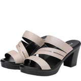 High-Heeled Women's Shoes 2025 Summer New Word With Flash Powder Waterproof Table Sandals Fish Mouth Coarse And Cool Slippers