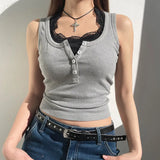 Lace Stitching Fake Two Tank TopOutfit