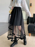 Elegant Mesh Patchwork Women Tulle Skirt Fashion Korean A Line Cake Skirt Female Sweet Preppy Style Irregular Midi