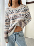 2025 New Fair Island Round Collage Loose T-Freuffed Long-Sleeved Sweater