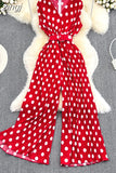 Red/Purple/Orange Polka Dot Pleated Jumpsuits Women Elegant V-Neck Sleeveless High Waist Wide Leg Loose Romper