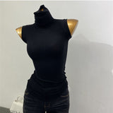 Pure-Want Wind Vest Bottom Shirt Women's New Sleeveless Half-High Collar Hottie