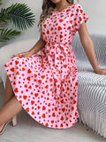 Day Gift Spring And Summer Casual Love Short Sleeves To Close The Waist 100-Fold Dress Women's