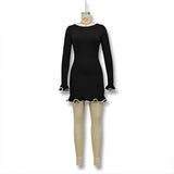 Women's Autumn And Winter New Temperament Pure Color Collar Lace Short Long-Sleeved Knitted