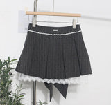 Shooting Leg Long Skirt Love Print Splicing Lace A Word 100 Folds Thin Bow Half-Dress Skirt