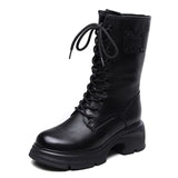 Layer Of Cowhide English Wind In The Wind Boots Women Autumn And Winter New Round Head With Thick Base Martin Boots Plus Cotton