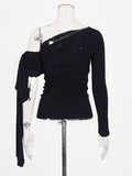 Temperament Wind 2025 New French Niche Collar Asymmetrical Long-Sleeved Splicing With Women's