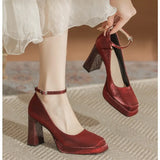 Waterproof High Heels Female Thick With Small Mary Square Head Bride Shoes Wedding Shoes Wedding Single Shoes Female Spring And