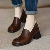 Women's 2025 Spring And Autumn Retro Large Belt Buckle Deep Thick-Sed Thick Heel Round Head Tight With High