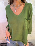 New Autumn And Winter V-Neck Long Sleeve Pocket Casual Knitted Sweater