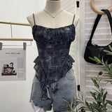 Shoot 辣tie Bra Irregular Sling Sling Vest Slimming Print Mesh Sleeveless Top