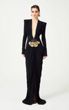 Exploding Black Long-Sleeved Hollow V-Neck Cross Dress Metal Fishtail Elegant