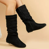 Leopard-Print Flat-Bottomed High School Boots Women Retro Round-Headed Velvet Fashion Boots