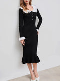 Retro-Collending Lotus Leaf-Side Elegant Knitted Dress Slimy Temperamental