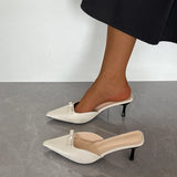 2025 New Tip-Tip Fine Heel High-Heeled Temperament French Fashion Fairy Bow Half-Dragging Women's